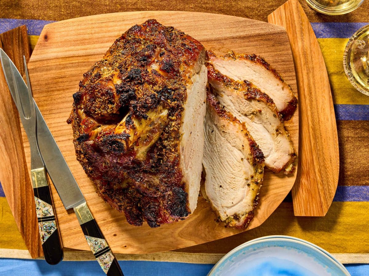 Slow-Roasted Fresh Ham With Maple-Bourbon Glaze