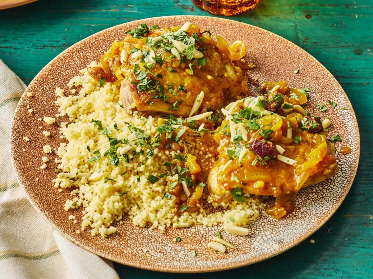 One-Pan Braised Moroccan Chicken with Jammy Onions and Dates