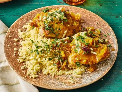 One-Pan Braised Moroccan Chicken with Jammy Onions and Dates