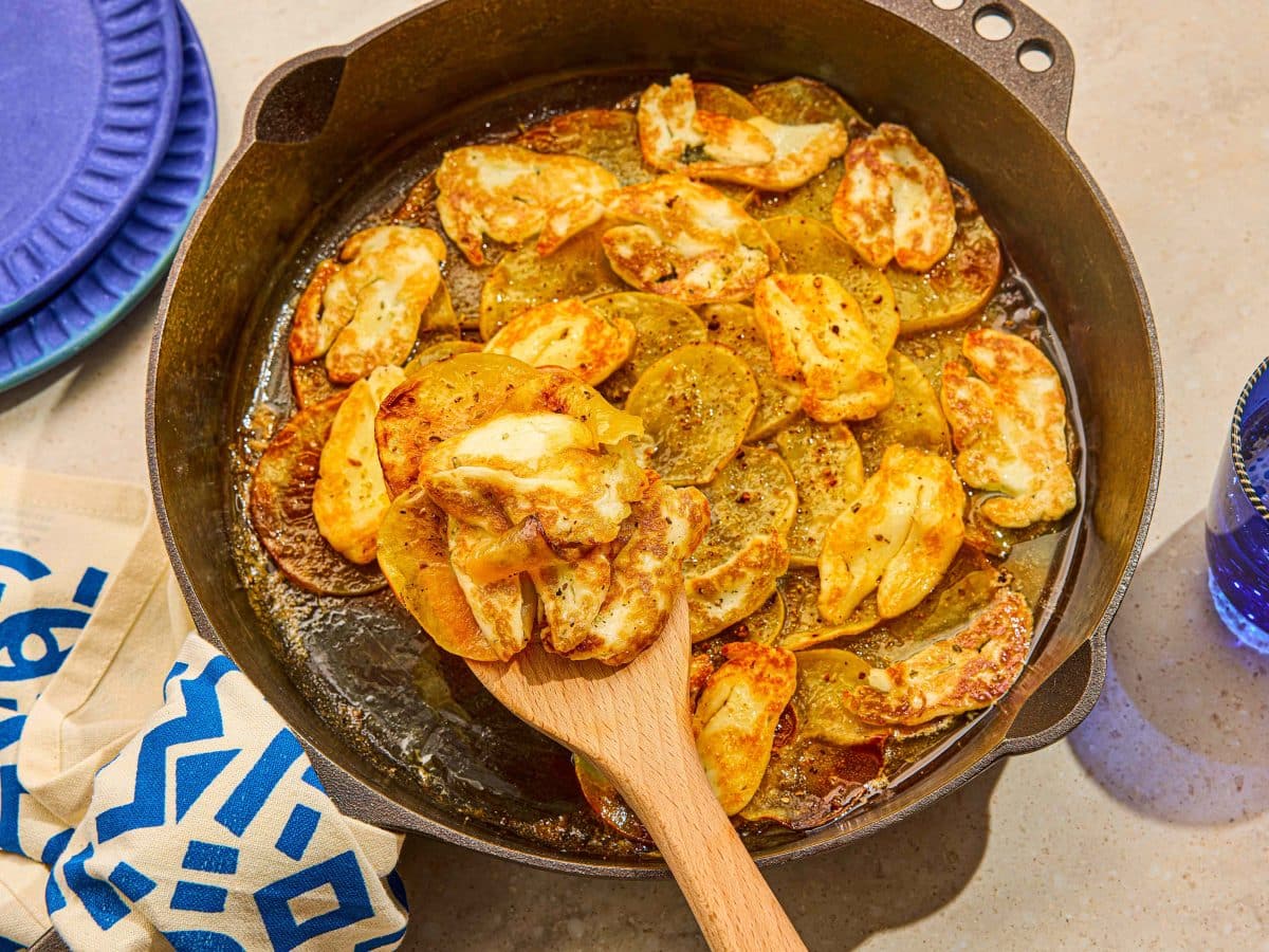 Lemony Broiled Potatoes With Halloumi Cheese