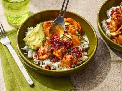 30-Minute Harissa-Honey Salmon Rice Bowl