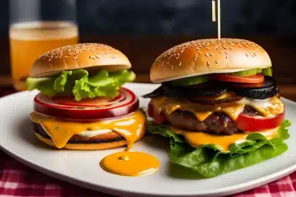 Hands holding a Big Mac at a McDonald's counter with warm interior lighting