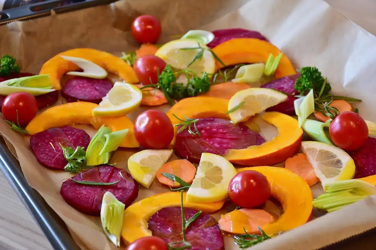 Pan-roasted vegetables glazed with ghee