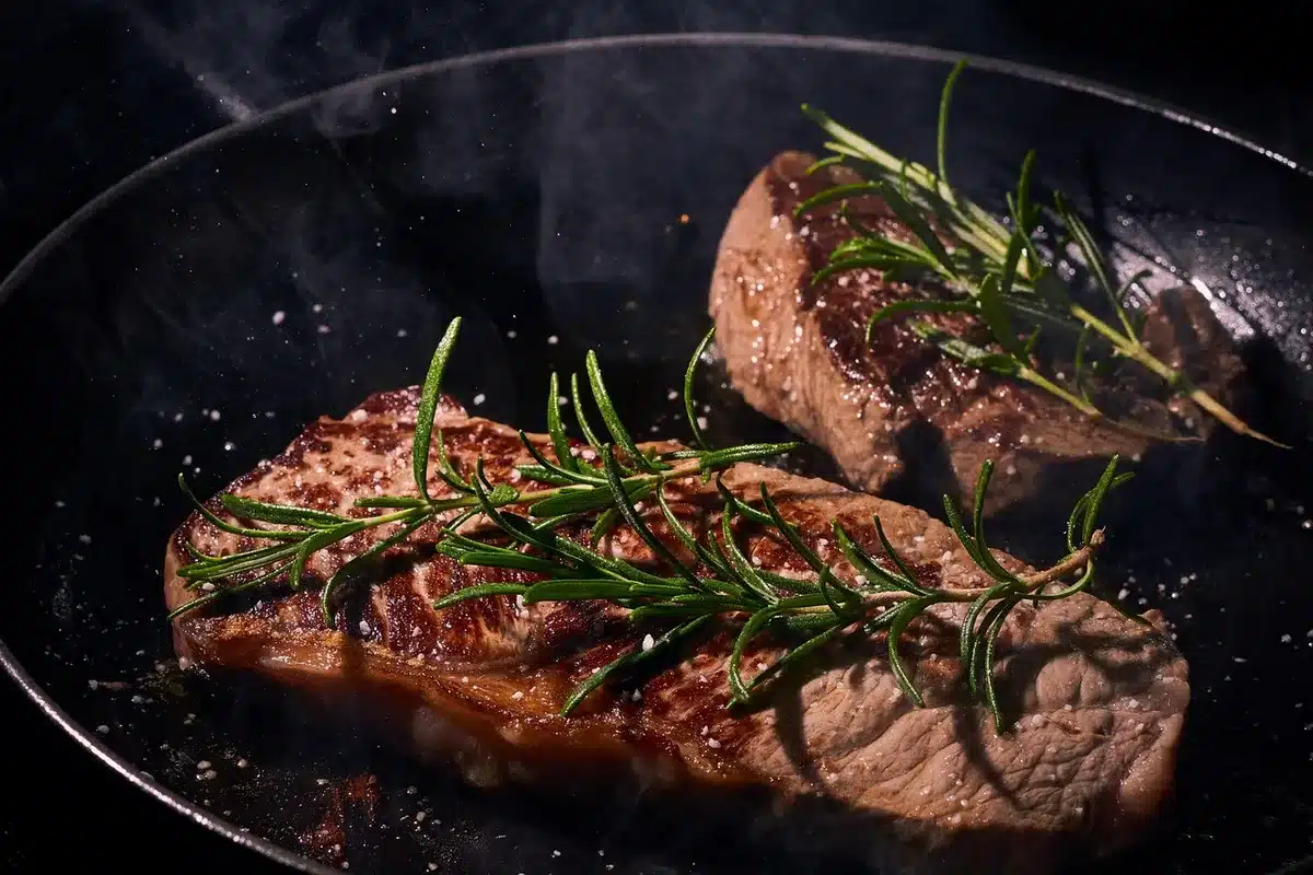 Skillet flatbread cooking in a hot pan