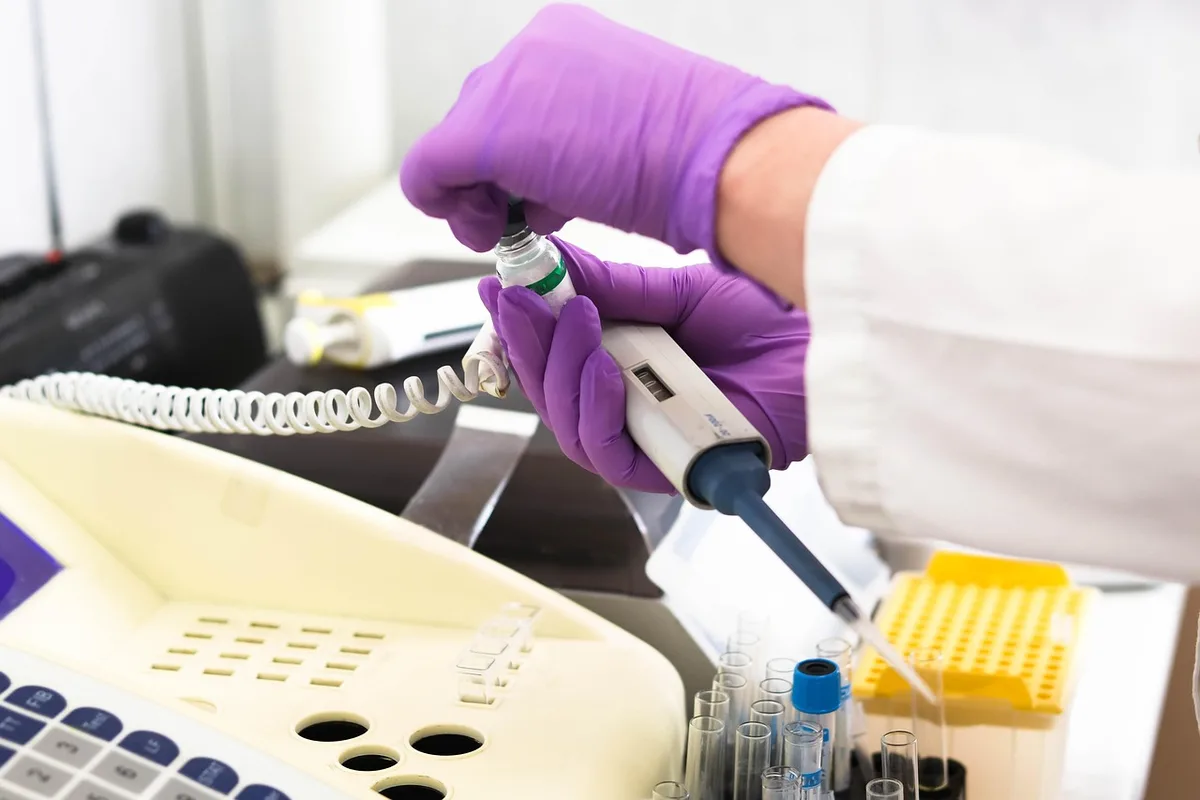 Laboratory technician analyzing food samples for chemical residues